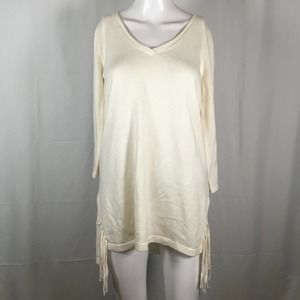 The Limited Sweater Womens Sz S Ivory‎ Side Tassled V-Neck Tunic Long Sleeve